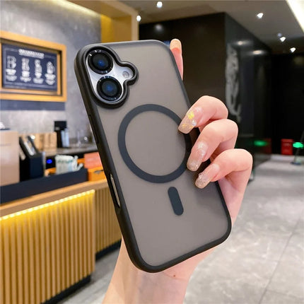For iPhone 16 Plus Case Compatible with MagSafe TPU+PC Phone Cover with Lens Film - Black