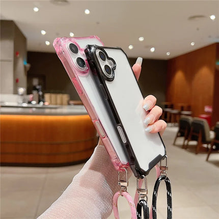 For iPhone 16 Plus Case TPU+Acrylic Clear Phone Cover with Shoulder Strap