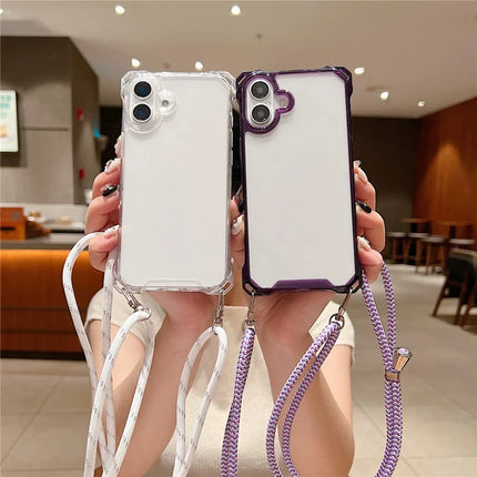 For iPhone 16 Plus Case TPU+Acrylic Clear Phone Cover with Shoulder Strap