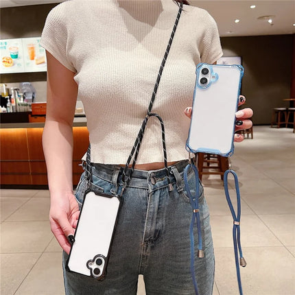 For iPhone 16 Plus Case TPU+Acrylic Clear Phone Cover with Shoulder Strap