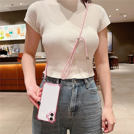 For iPhone 16 Case TPU+Acrylic Clear Phone Cover with Shoulder Strap