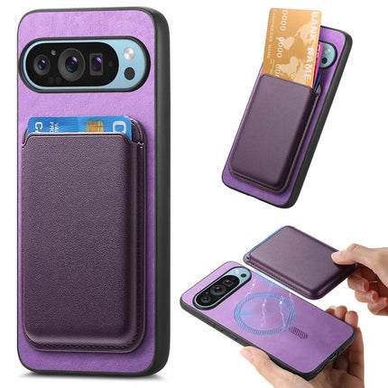 For Google Pixel 9 Pro XL Case Detachable Magnetic Card Bag Leather+TPU Phone Cover - Purple