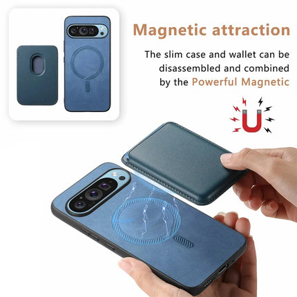 For Google Pixel 9 Pro XL Case Detachable Magnetic Card Bag Leather+TPU Phone Cover
