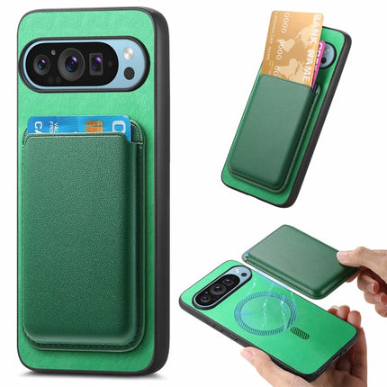 For Google Pixel 9 Pro XL Case Detachable Magnetic Card Bag Leather+TPU Phone Cover - Green