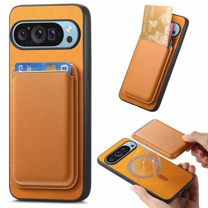 For Google Pixel 9 Pro XL Case Detachable Magnetic Card Bag Leather+TPU Phone Cover - Yellow