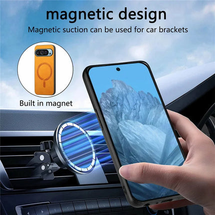 For Google Pixel 9 Pro XL Leather Back Case Compatible with MagSafe Skin-Touch Phone Cover