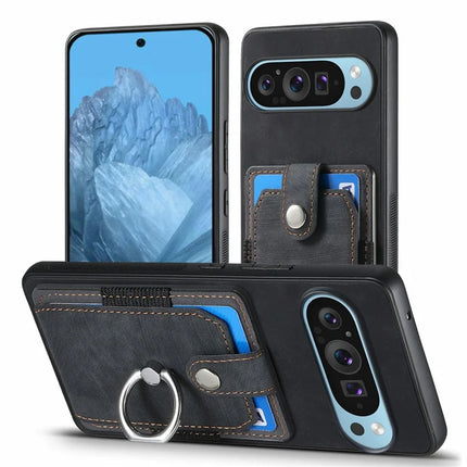 For Google Pixel 9 Pro XL Case Kickstand Leather+TPU Non-Slip Protective Cover Card Slots