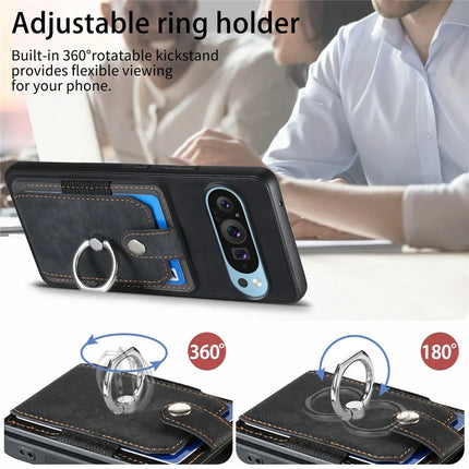 For Google Pixel 9 Pro XL Case Kickstand Leather+TPU Non-Slip Protective Cover Card Slots