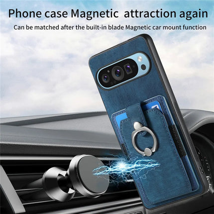 For Google Pixel 9 Pro XL Case Kickstand Leather+TPU Non-Slip Protective Cover Card Slots