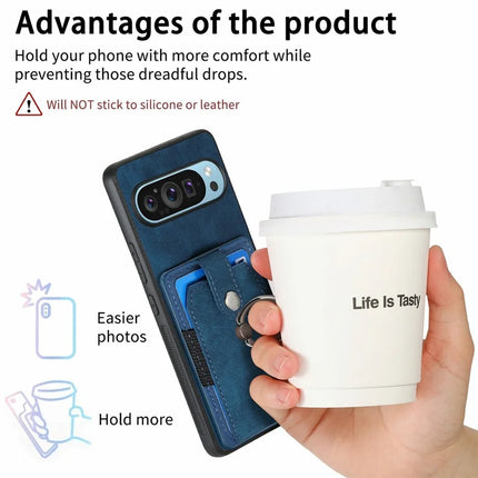 For Google Pixel 9 Pro XL Case Kickstand Leather+TPU Non-Slip Protective Cover Card Slots
