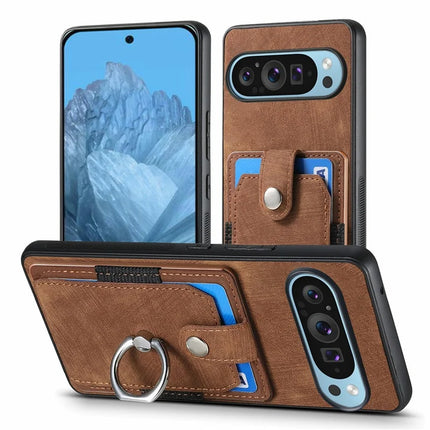 For Google Pixel 9 Pro XL Case Kickstand Leather+TPU Non-Slip Protective Cover Card Slots