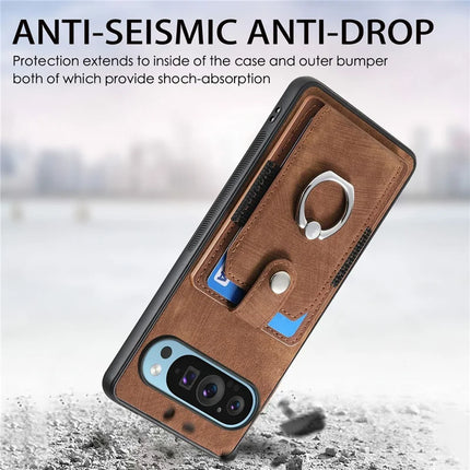 For Google Pixel 9 Pro XL Case Kickstand Leather+TPU Non-Slip Protective Cover Card Slots