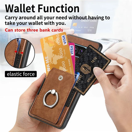 For Google Pixel 9 Pro XL Case Kickstand Leather+TPU Non-Slip Protective Cover Card Slots