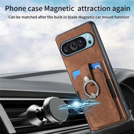For Google Pixel 9 Pro XL Case Kickstand Leather+TPU Non-Slip Protective Cover Card Slots