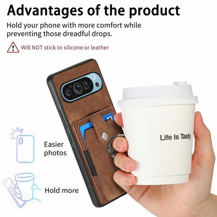 For Google Pixel 9 Pro XL Case Kickstand Leather+TPU Non-Slip Protective Cover Card Slots