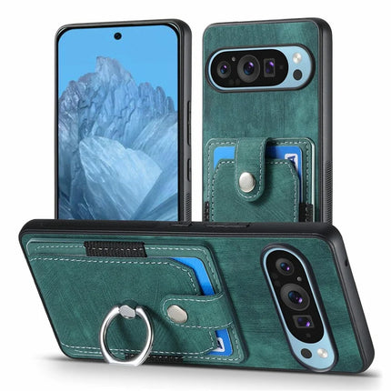For Google Pixel 9 Pro XL Case Kickstand Leather+TPU Non-Slip Protective Cover Card Slots