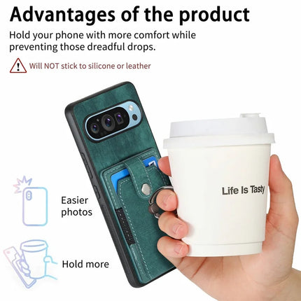 For Google Pixel 9 Pro XL Case Kickstand Leather+TPU Non-Slip Protective Cover Card Slots