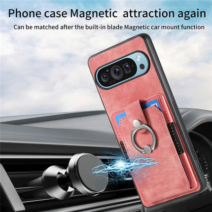 For Google Pixel 9 Pro XL Case Kickstand Leather+TPU Non-Slip Protective Cover Card Slots