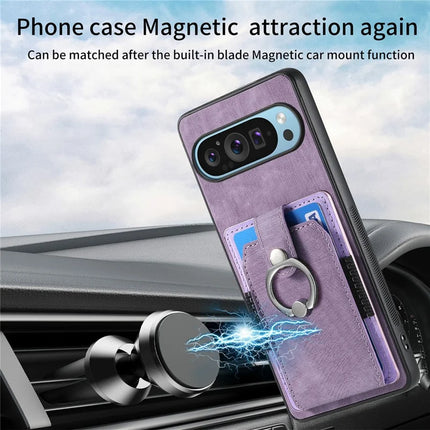 For Google Pixel 9 Pro XL Case Kickstand Leather+TPU Non-Slip Protective Cover Card Slots