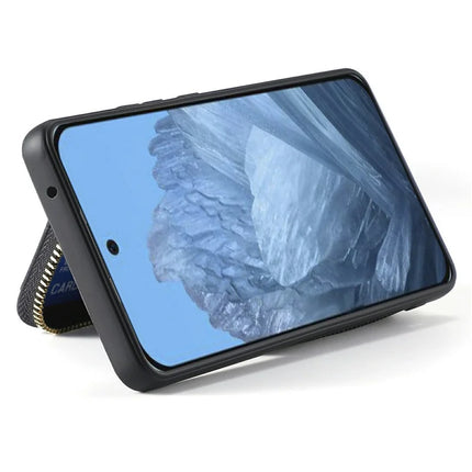 For Google Pixel 9 Pro XL Case Zipper Card Holder PU Leather Phone Back Cover with Long Strap
