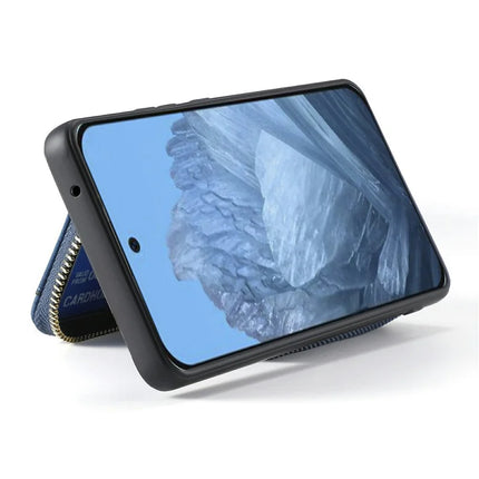For Google Pixel 9 Pro XL Case Zipper Card Holder PU Leather Phone Back Cover with Long Strap