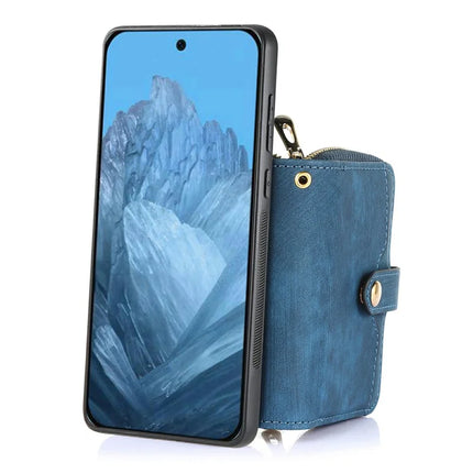 For Google Pixel 9 Pro XL Case Zipper Card Holder PU Leather Phone Back Cover with Long Strap