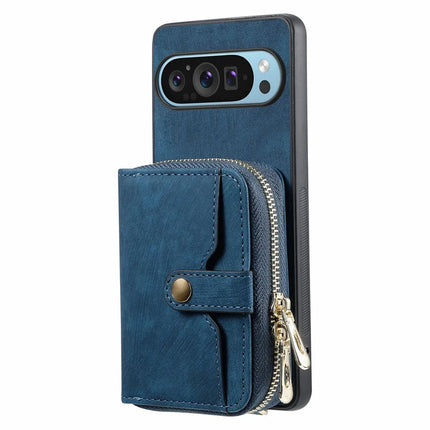 For Google Pixel 9 Pro XL Case Zipper Card Holder PU Leather Phone Back Cover with Long Strap
