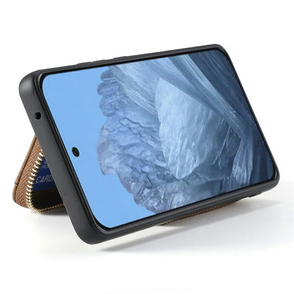 For Google Pixel 9 Pro XL Case Zipper Card Holder PU Leather Phone Back Cover with Long Strap