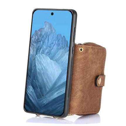 For Google Pixel 9 Pro XL Case Zipper Card Holder PU Leather Phone Back Cover with Long Strap