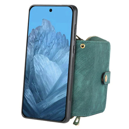 For Google Pixel 9 Pro XL Case Zipper Card Holder PU Leather Phone Back Cover with Long Strap