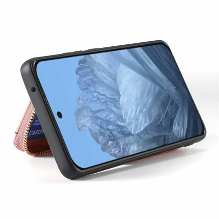 For Google Pixel 9 Pro XL Case Zipper Card Holder PU Leather Phone Back Cover with Long Strap