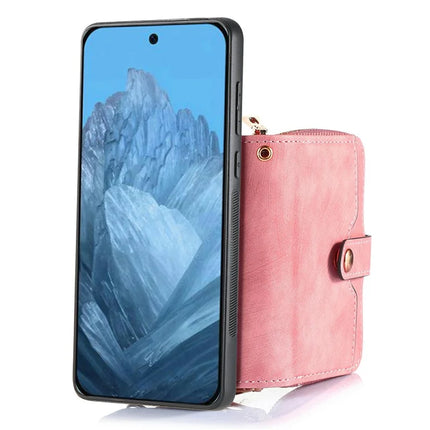 For Google Pixel 9 Pro XL Case Zipper Card Holder PU Leather Phone Back Cover with Long Strap