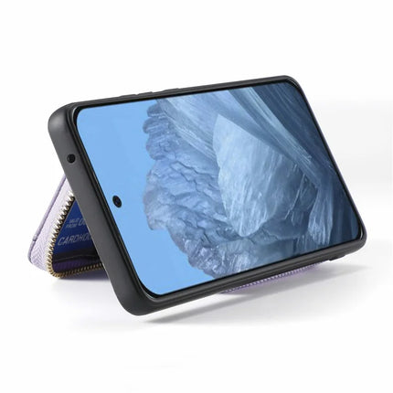 For Google Pixel 9 Pro XL Case Zipper Card Holder PU Leather Phone Back Cover with Long Strap