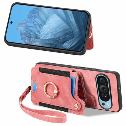 For Google Pixel 9 Pro XL Case RFID Blocking Handbag Leather+TPU Phone Cover Card Slots, Ring Holder