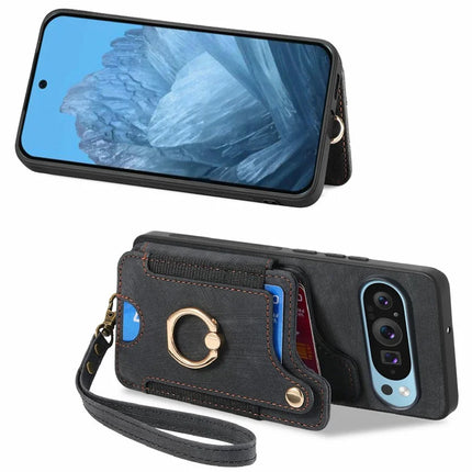 For Google Pixel 9 Pro XL Case RFID Blocking Handbag Leather+TPU Phone Cover Card Slots, Ring Holder