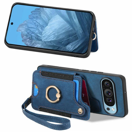 For Google Pixel 9 Pro XL Case RFID Blocking Handbag Leather+TPU Phone Cover Card Slots, Ring Holder