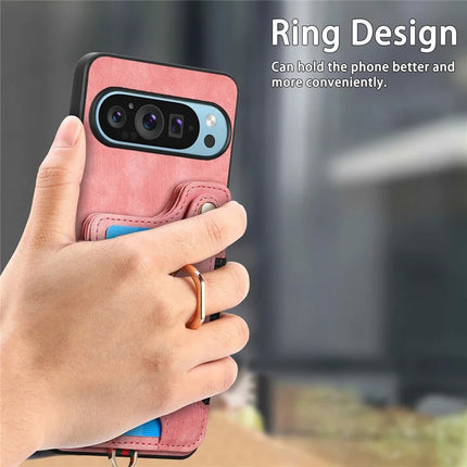 For Google Pixel 9 Pro XL Case RFID Blocking Handbag Leather+TPU Phone Cover Card Slots, Ring Holder