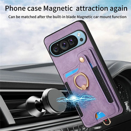 For Google Pixel 9 Pro XL Case RFID Blocking Handbag Leather+TPU Phone Cover Card Slots, Ring Holder