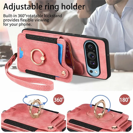 For Google Pixel 9 Pro XL Case RFID Blocking Handbag Leather+TPU Phone Cover Card Slots, Ring Holder