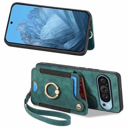 For Google Pixel 9 Pro XL Case RFID Blocking Handbag Leather+TPU Phone Cover Card Slots, Ring Holder