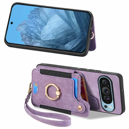 For Google Pixel 9 Pro XL Case RFID Blocking Handbag Leather+TPU Phone Cover Card Slots, Ring Holder
