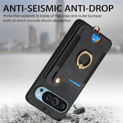 For Google Pixel 9 Pro XL Case RFID Blocking Handbag Leather+TPU Phone Cover Card Slots, Ring Holder