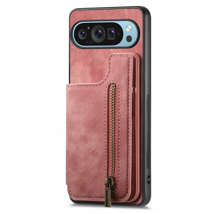 For Google Pixel 9 Pro XL Case with Card Holder Retro Leather+TPU Zipper Phone Cover