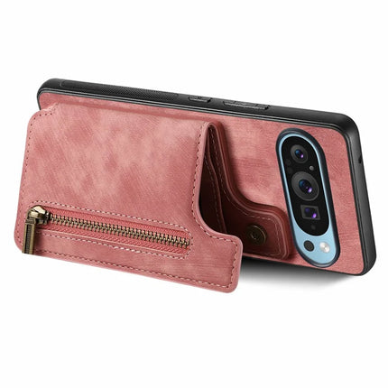 For Google Pixel 9 Pro XL Case with Card Holder Retro Leather+TPU Zipper Phone Cover