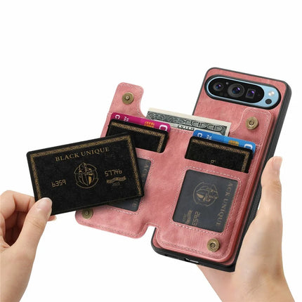 For Google Pixel 9 Pro XL Case with Card Holder Retro Leather+TPU Zipper Phone Cover