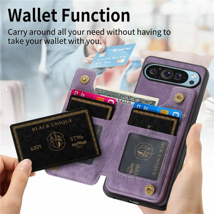 For Google Pixel 9 Pro XL Case with Card Holder Retro Leather+TPU Zipper Phone Cover