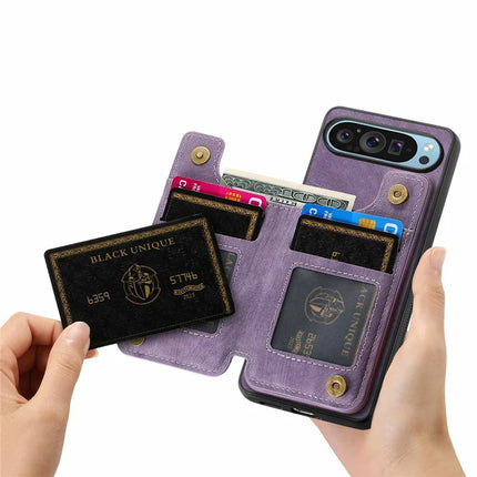 For Google Pixel 9 Pro XL Case with Card Holder Retro Leather+TPU Zipper Phone Cover