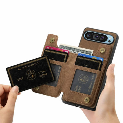 For Google Pixel 9 Pro XL Case with Card Holder Retro Leather+TPU Zipper Phone Cover