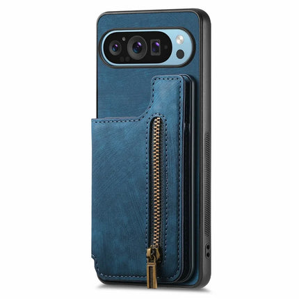 For Google Pixel 9 Pro XL Case with Card Holder Retro Leather+TPU Zipper Phone Cover