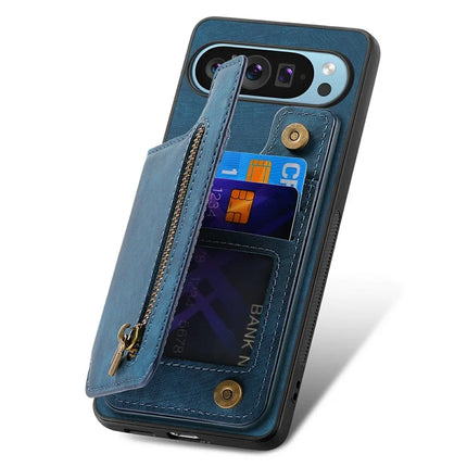 For Google Pixel 9 Pro XL Case with Card Holder Retro Leather+TPU Zipper Phone Cover